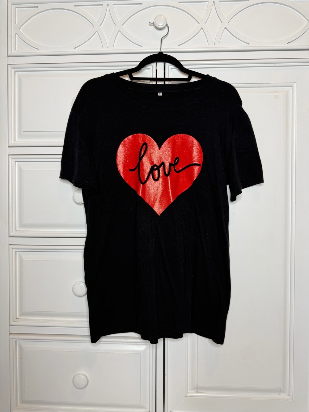 Black Tee with Red Heart 'love' Graphic